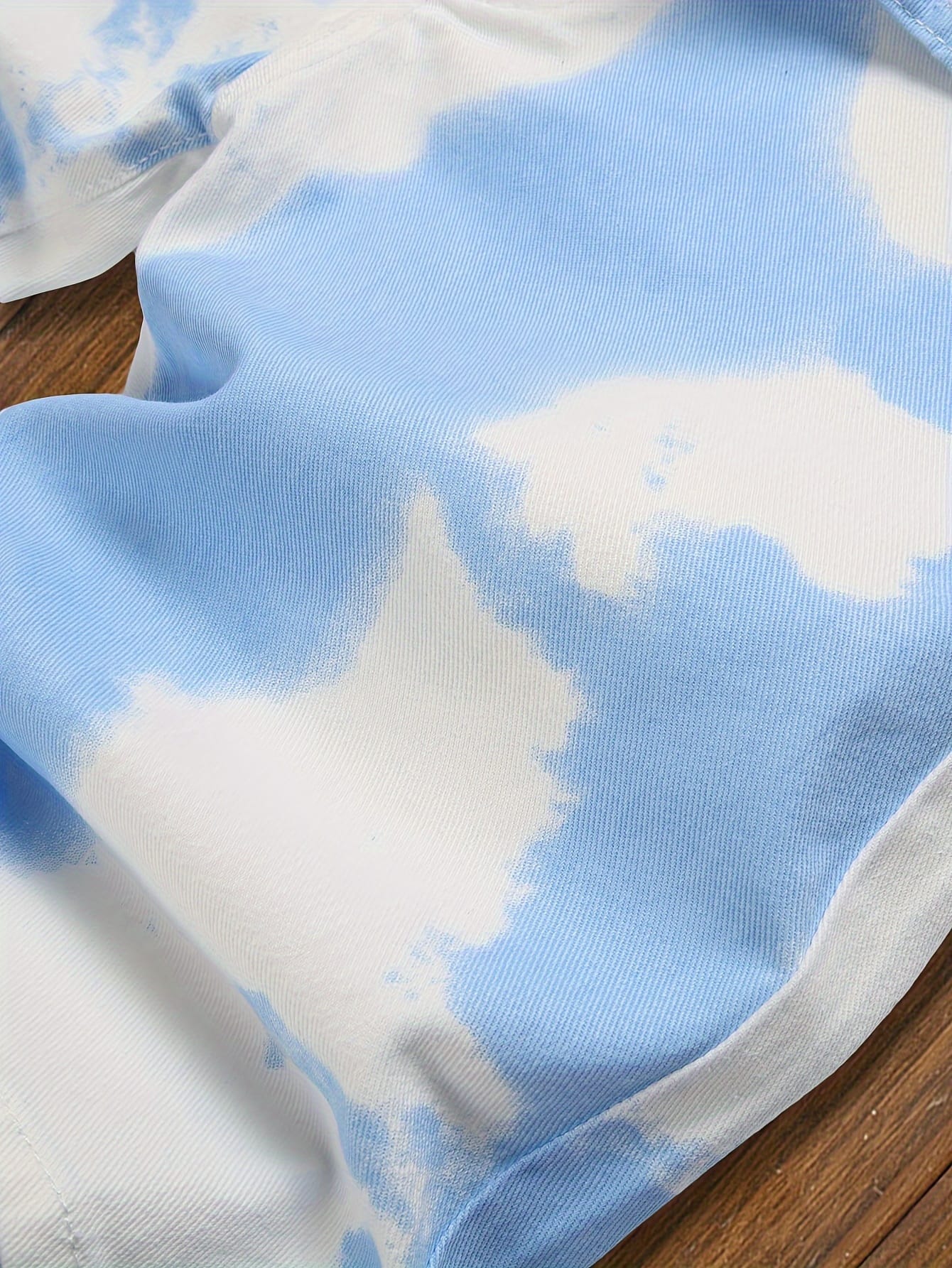 Men'S Sky Blue & White Tie-Dye Mid-Rise Denim Shorts - Casual 3D Print Knee-Length with Pockets, Comfortable for Outdoor Activities, Outdoor Shorts | Stylish Midrise | Comfortable Fit