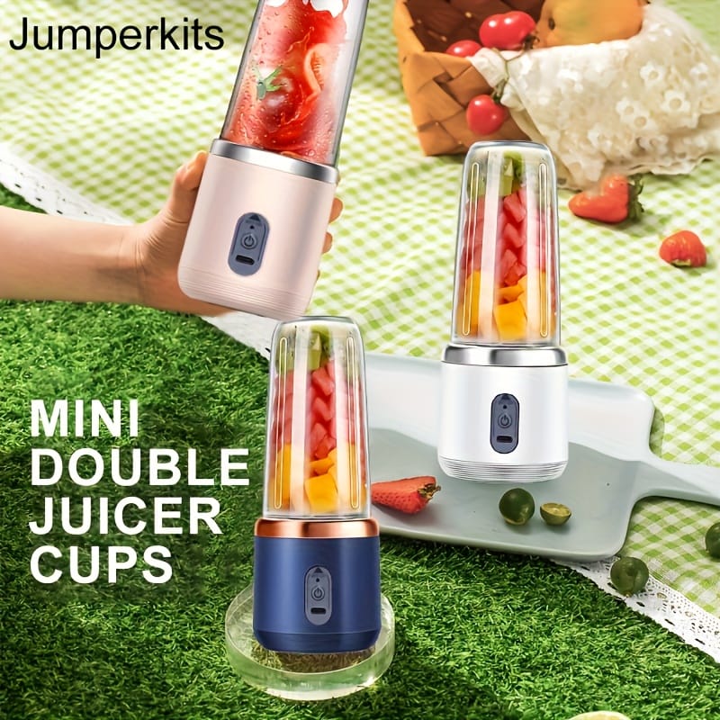 Portable Juicer 2-in-1 Multifunctional Rechargeble Battery | Compact Food Grade Polypropylene Cup for Personal and Family Fruit Squeezing, Easy to Carry Outdoors Durabl Plastic Material with 6 Blades & USB Charger - Suitable for Making Smoothies Shakes Iced Drinks Valentine's Day Thanksgiving Christmas Mother’S DAY Gift