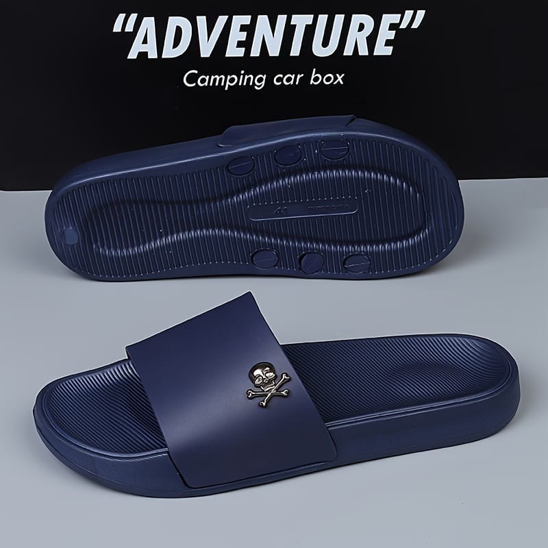 Men's Slip-On Sandals with Skull Buckle Design - Lightweight PVC Upper & EVA Sole, Anti-Slip Comfort for Beach, Casual, Indoor/Outdoor Use - All-Season Black Unisex Slippers