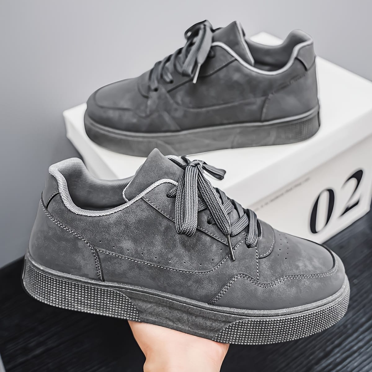 Men'S Fashionable Gray Sneakers - Casual Lace-Up Skate Shoes with Durable PVC Sole, Comfortable Fabric Lining for Hiking, Fitness & Casual Attir