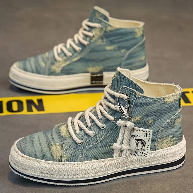 Men's Vintage Retro High Top Skateboard Shoes, Comfy Non Slip Casual Lace Up Canvas Sneakers For Men's Outdoor Activities