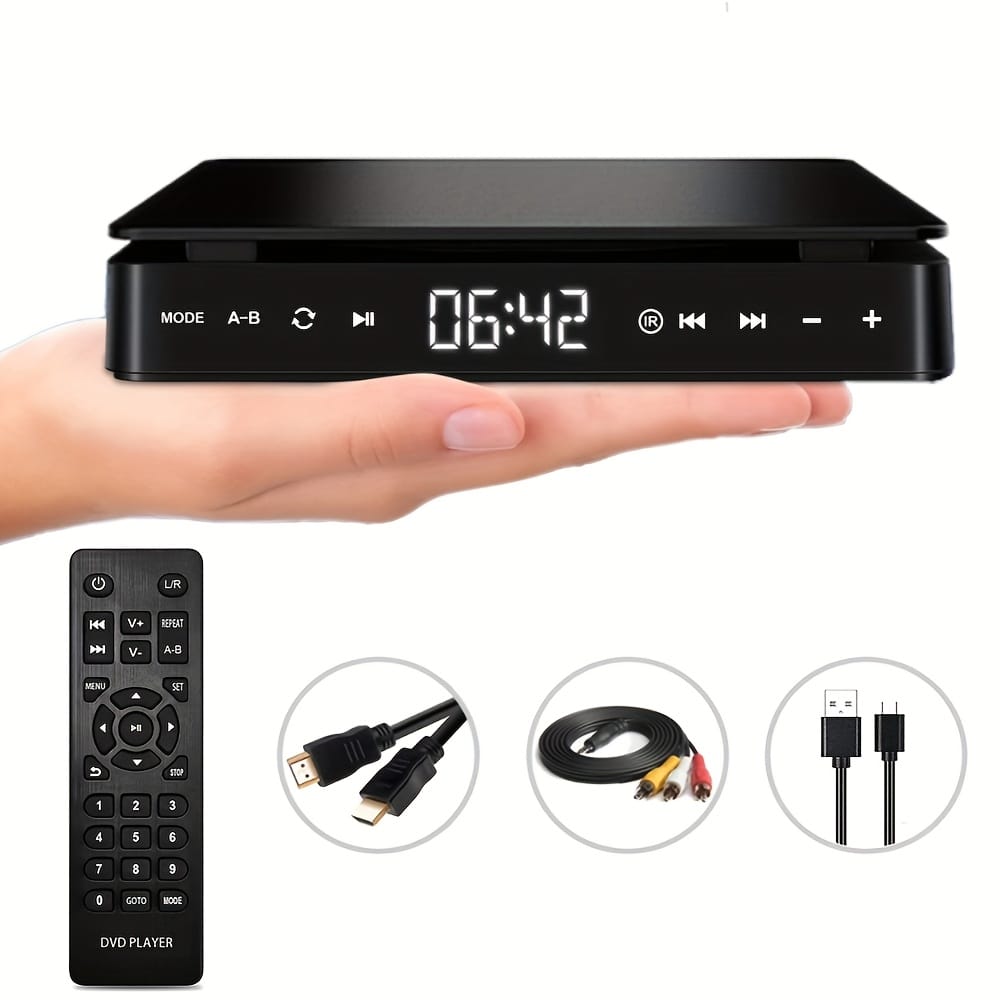 Compact Size, MEGICOT VCD/DVD Player with Touch Buttons, Remote & AV Ports - Connects to TV, Supports CD, DVD, USB Flash 1080P Video Playback, USB Powered, Compact Size