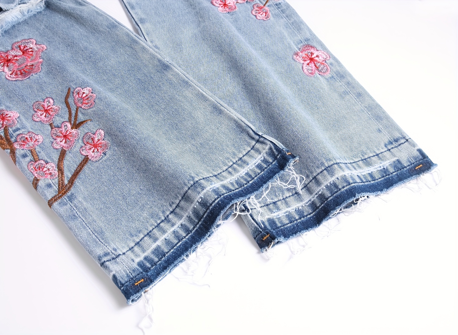 Cross-border New Men's European and American Street Fashion Loose Wide-Leg Non-Stretch Floral Embroidery Denim Flare Pants