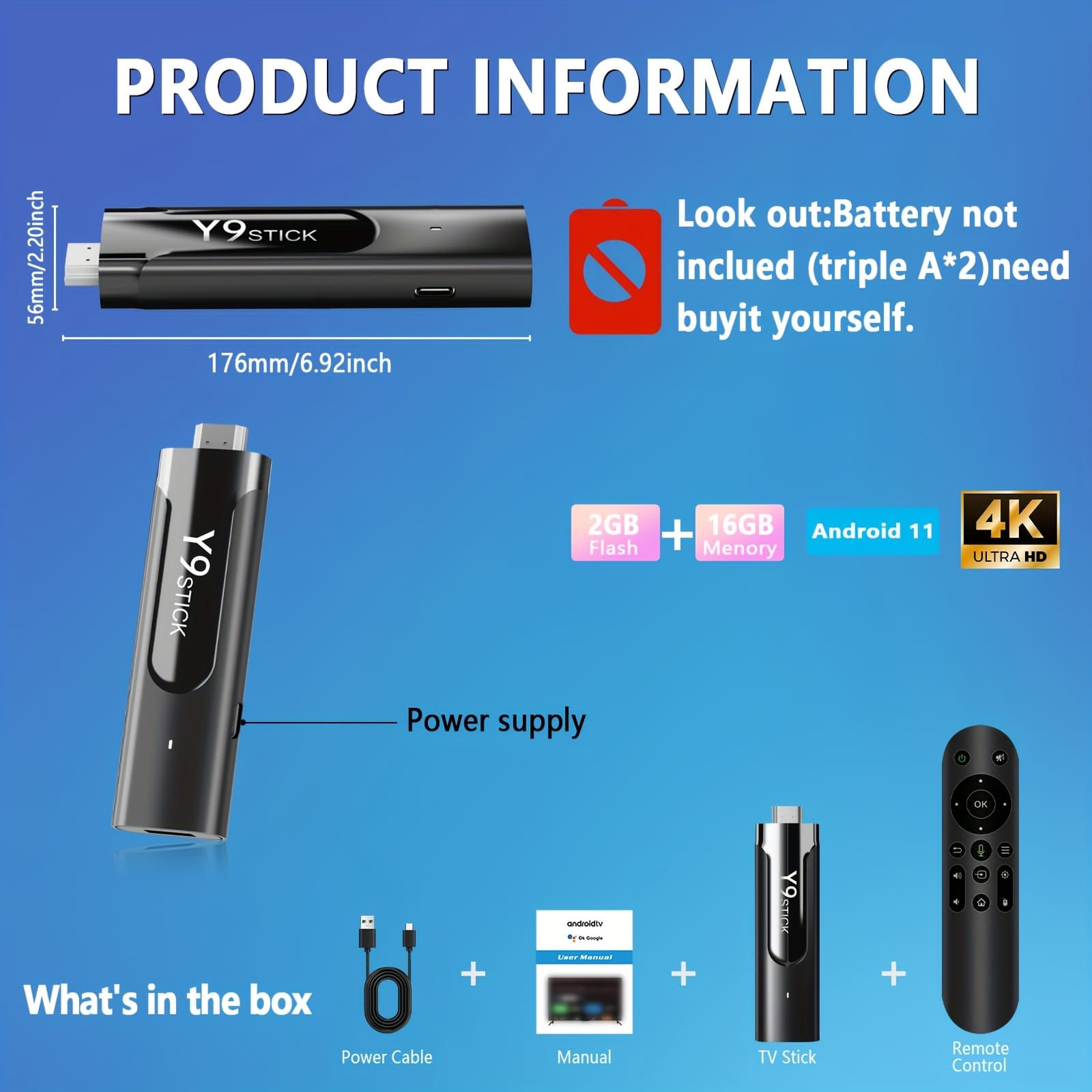 M98-Y9 Compact Portable HD TV Stick - USB-Powered Wireless Smartphone Compatible with Android 13.0, 4K Resolution, Compact Design for Streaming & Entertainment