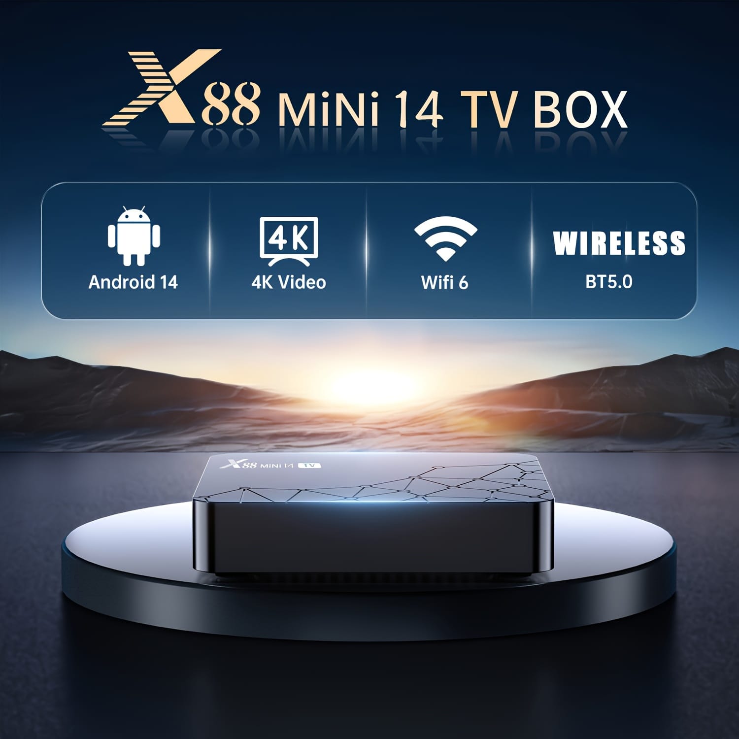 88 MINI 14 TV Android 14 TV Box | 4K@60Hz HDR 8K Video Decoding | RK3518 Quad Core + Mali GPU | 2GB RAM+16GB ROM, US Power Plug | Dual Band WiFi 6 & BT 5.0 | Expandable to 64GB | HD 2.0b | Multi-Language Infrared Voice Remote Control | Portable for Home/Gaming/Travel