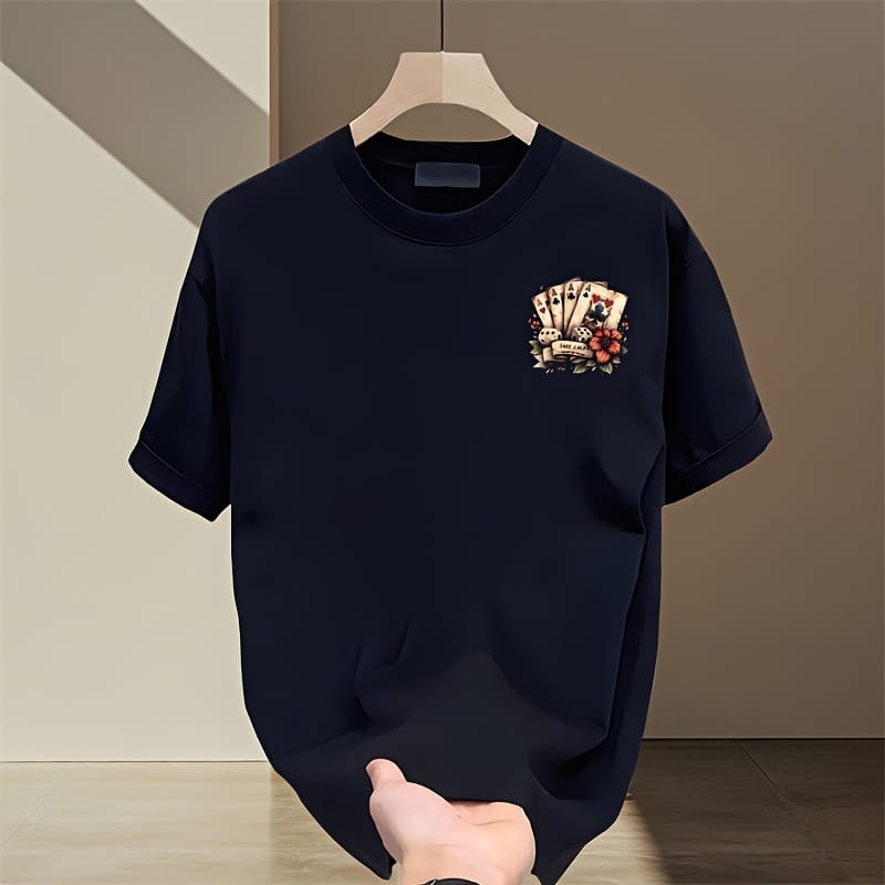 Men'S Heavyweight Cotton Graphic T-Shirt - Summer Casual Oversized Tee with Geometric Print, Round Neck & Short Sleeves, Breathable Regular Fit for Teens & Young Adults, Everyday Comfort, Bold Print Shirt, Durable Fabric