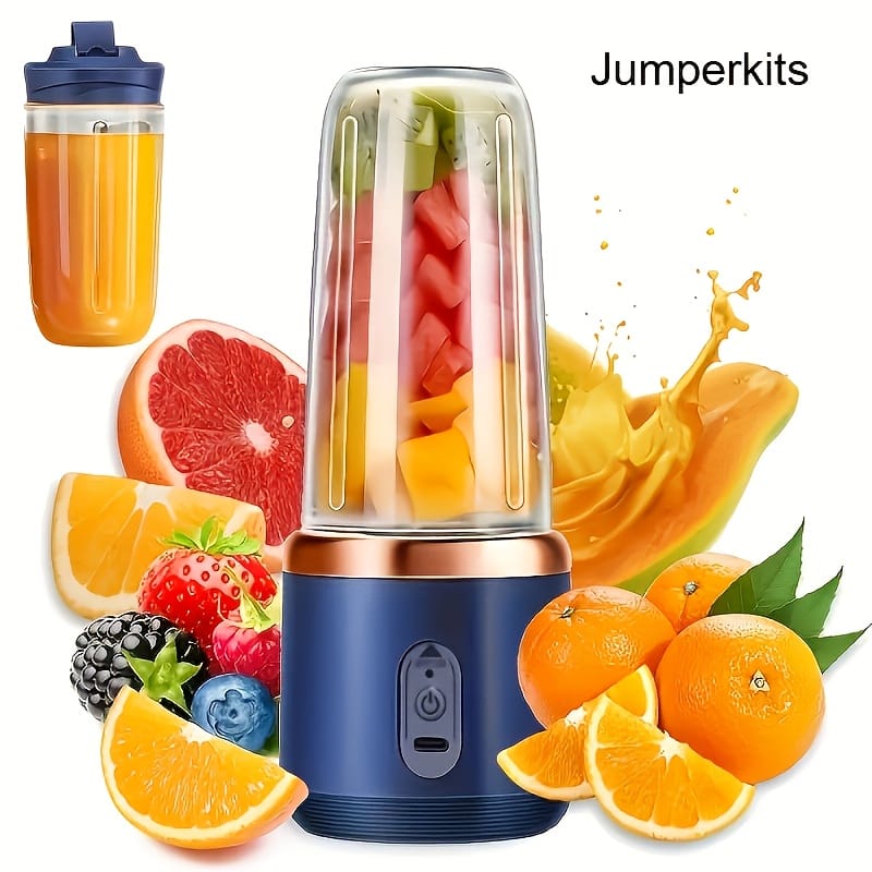 Portable Juicer 2-in-1 Multifunctional Rechargeble Battery | Compact Food Grade Polypropylene Cup for Personal and Family Fruit Squeezing, Easy to Carry Outdoors Durabl Plastic Material with 6 Blades & USB Charger - Suitable for Making Smoothies Shakes Iced Drinks Valentine's Day Thanksgiving Christmas Mother’S DAY Gift