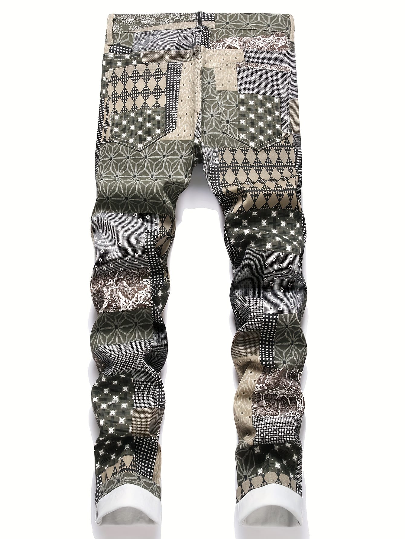 Stylish Patchwork Denim Jeans with Random Print Pattern