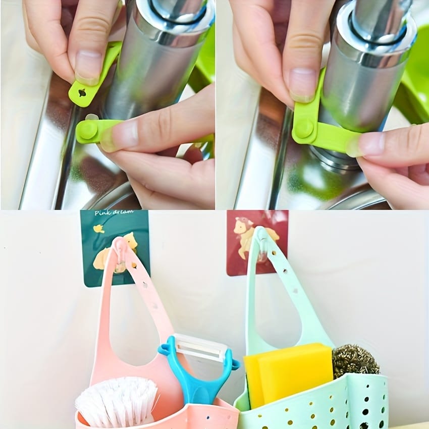1pc Adjustable Kitchen Sink Organizer with Drain Hole - Heavy-Duty Faucet Sponge Holder, Space-Saving Countertop Storage Basket, Compatible with Sponge, Scrub Pad, Soap Bar - Under Faucet or Over Sink Installation - Durable Plastic Construction, Kitchen Sink Accessories, Perforated Design, Sturdy Construction, Home Cooks