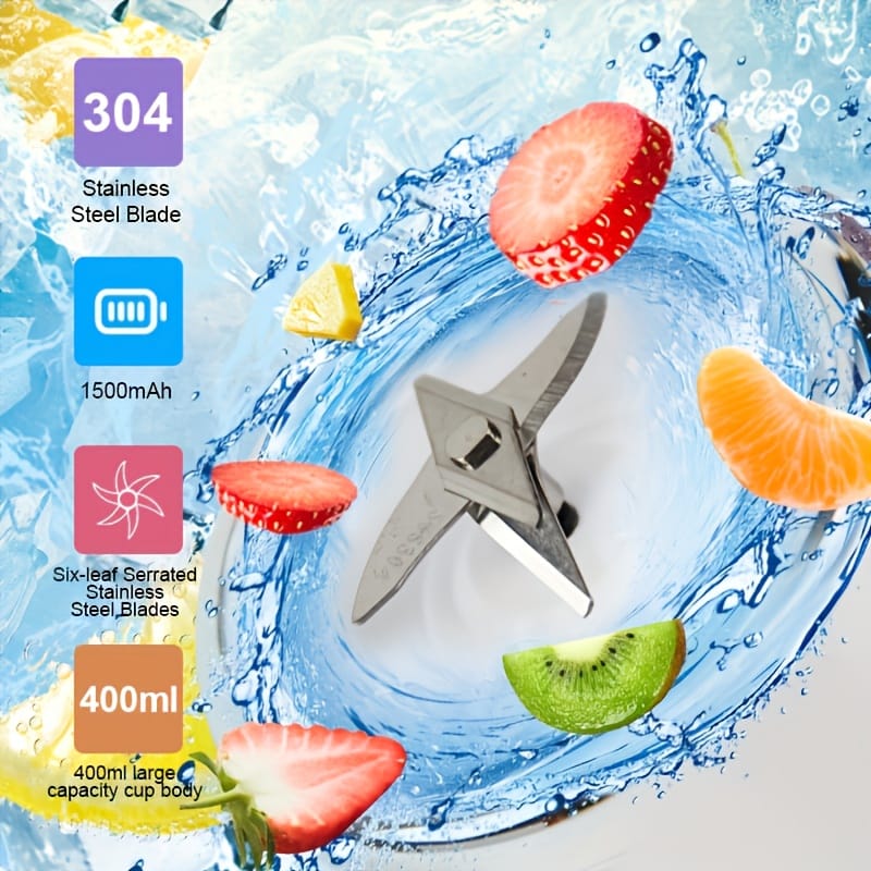 Portable Juicer 2-in-1 Multifunctional Rechargeble Battery | Compact Food Grade Polypropylene Cup for Personal and Family Fruit Squeezing, Easy to Carry Outdoors Durabl Plastic Material with 6 Blades & USB Charger - Suitable for Making Smoothies Shakes Iced Drinks Valentine's Day Thanksgiving Christmas Mother’S DAY Gift