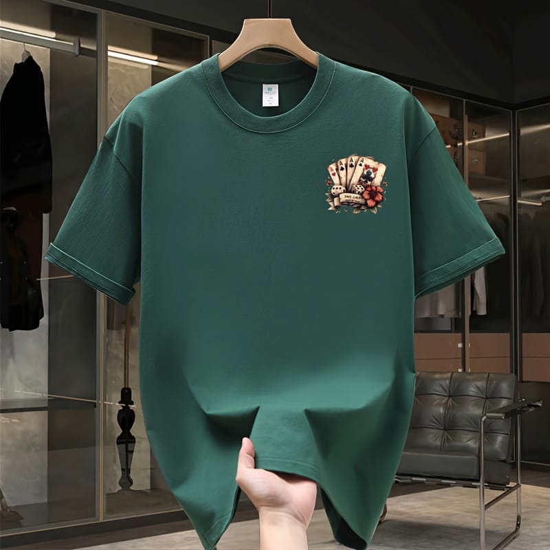 Men'S Heavyweight Cotton Graphic T-Shirt - Summer Casual Oversized Tee with Geometric Print, Round Neck & Short Sleeves, Breathable Regular Fit for Teens & Young Adults, Everyday Comfort, Bold Print Shirt, Durable Fabric