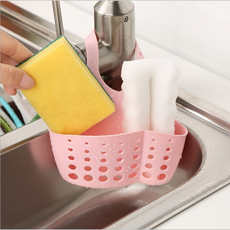 1pc Adjustable Kitchen Sink Organizer with Drain Hole - Heavy-Duty Faucet Sponge Holder, Space-Saving Countertop Storage Basket, Compatible with Sponge, Scrub Pad, Soap Bar - Under Faucet or Over Sink Installation - Durable Plastic Construction, Kitchen Sink Accessories, Perforated Design, Sturdy Construction, Home Cooks