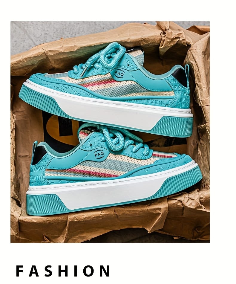 Men'S Low-Top Casual Sneakers - White with Colorful Stripes, Breathable Fabric Lining & Cushioned PVC Sole, Comfortable Round Toe for All-Season Outdoor, Daily Wear & Light Sports, Stylish Sporty Design, Laceup Shoes, Durable Footwear