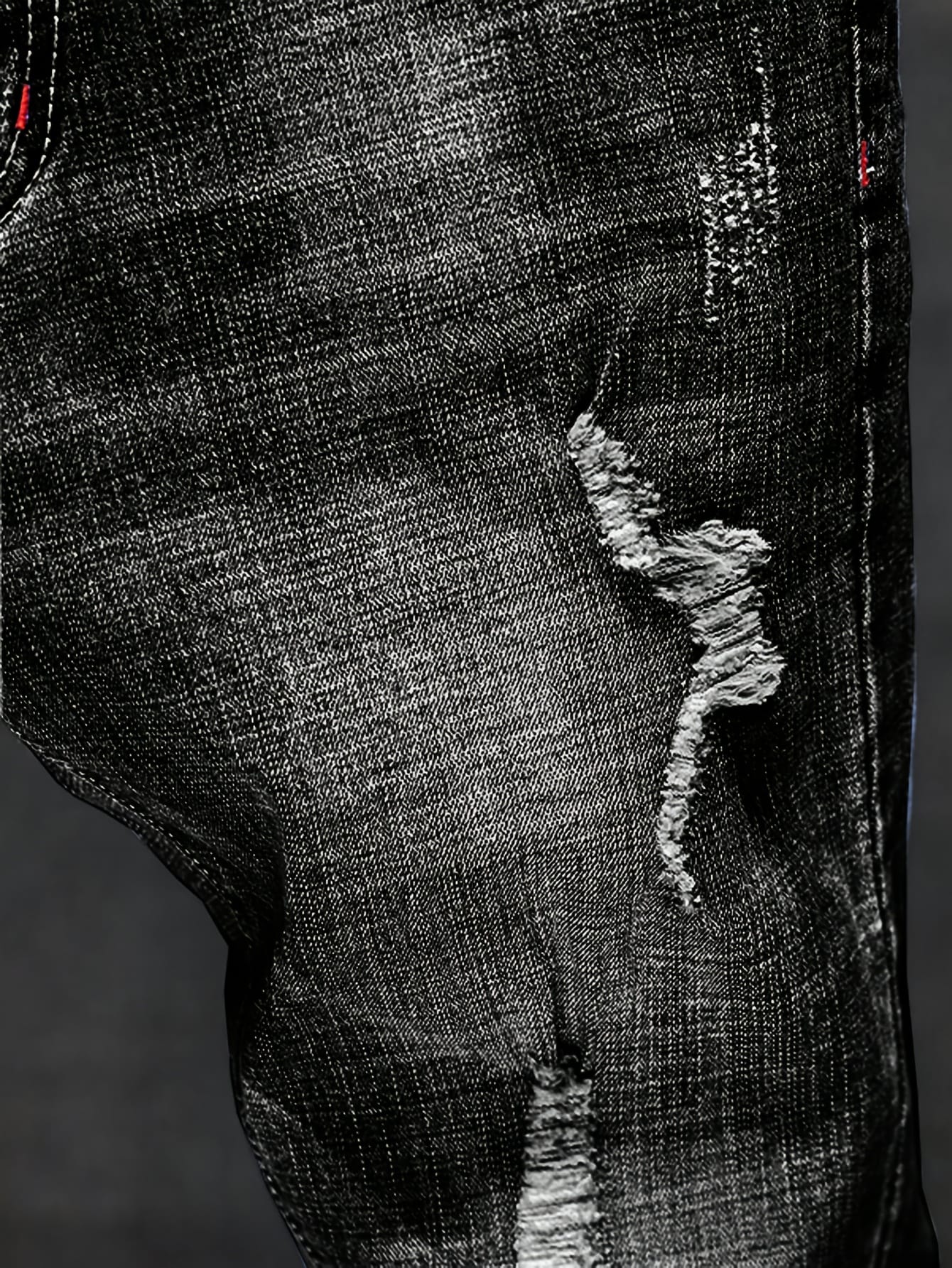 Men'S Distressed Faux Denim Faux Denim - Trendy Ripped Design, Comfortable Regular Fit, All-Season Casual Wear, Classic Blue Washed Style with Functional Pockets, Versatile for Everyday Fashion, Casual Faux Denim Wear | Trendy Ripped Faux Denim | Authentic Look