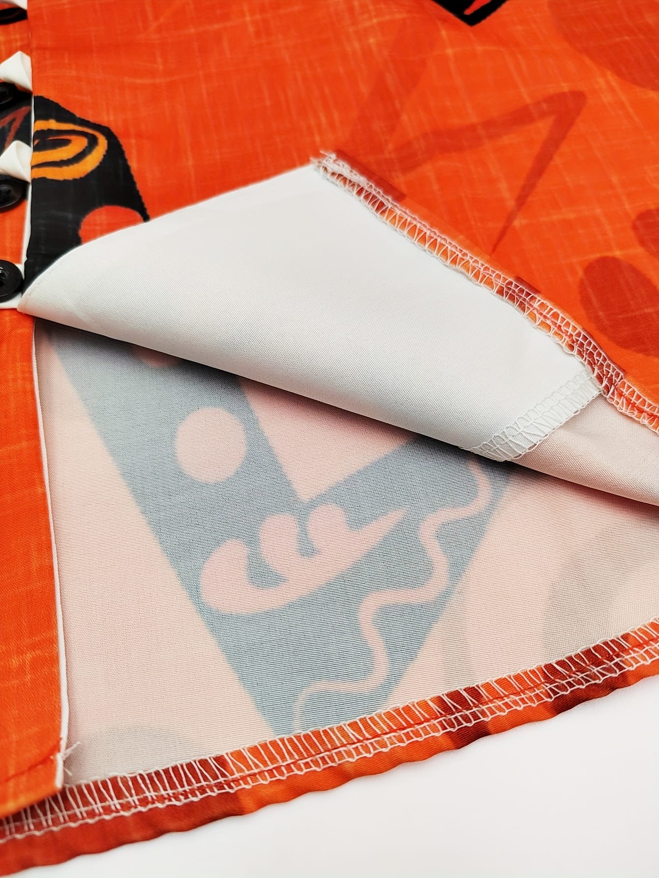 Men'S Vibrant Abstract Geometric Print Shirt - Casual Mandarin Collar Short Sleeve, Orange with Black & White Patterns, Lightweight Summer Outdoor & Party Wear, Button-Up Front, Regular Fit, Nonelastic Fabric