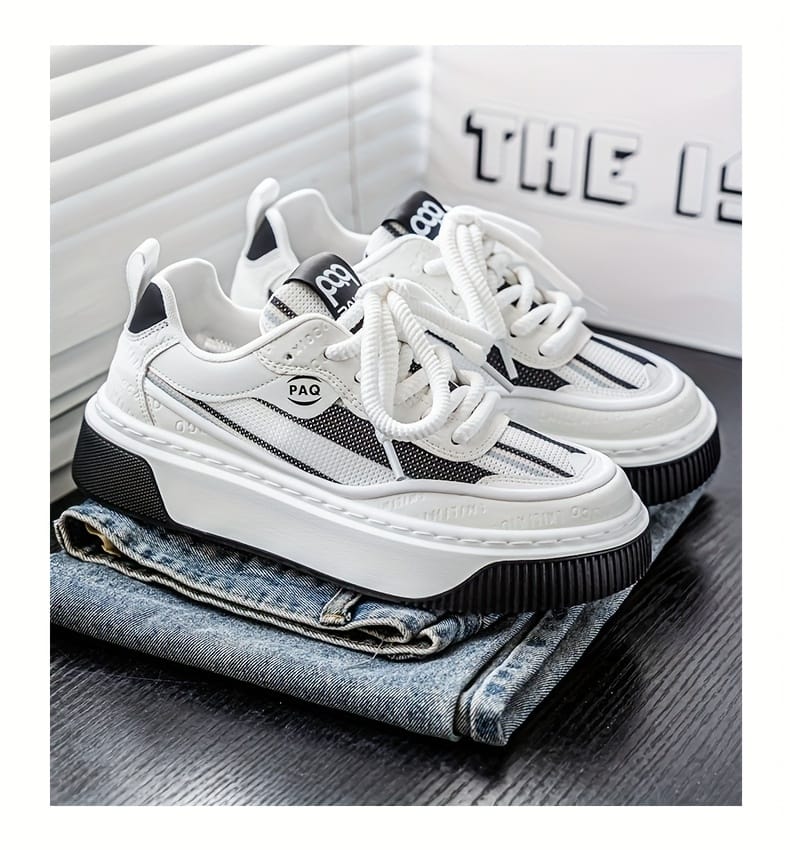 Men'S Low-Top Casual Sneakers - White with Colorful Stripes, Breathable Fabric Lining & Cushioned PVC Sole, Comfortable Round Toe for All-Season Outdoor, Daily Wear & Light Sports, Stylish Sporty Design, Laceup Shoes, Durable Footwear