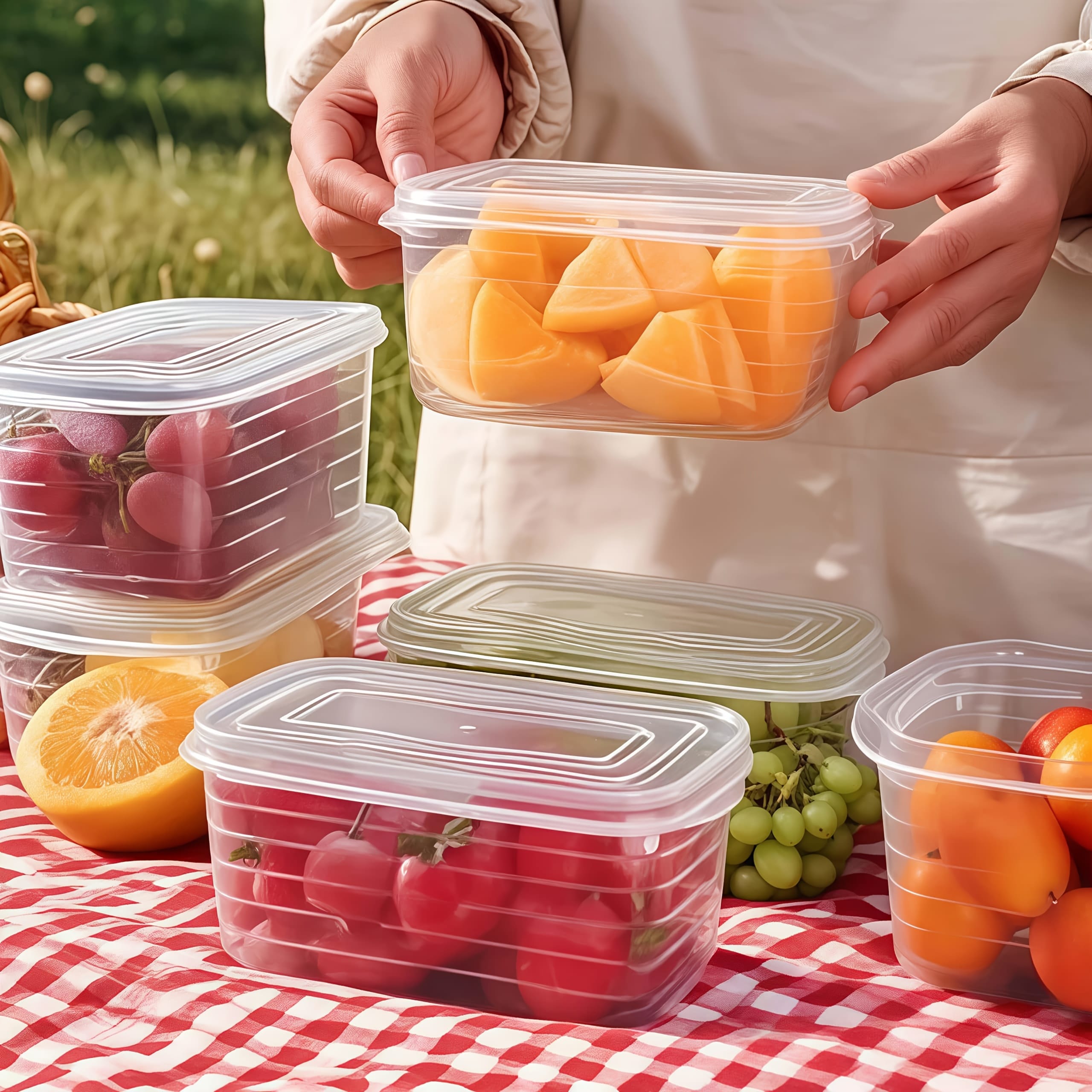 4pcs Fruit and Vegetable Fresh-Keeping Containers Suitable for Sealing and Storing Fruits, Vegetables, and Meats with Large Capacity, Easy to Clean, Reusable for Refrigerator Freshness, Outdoor Picnic, Convenient to Carry, Ideal Choice for Home Use