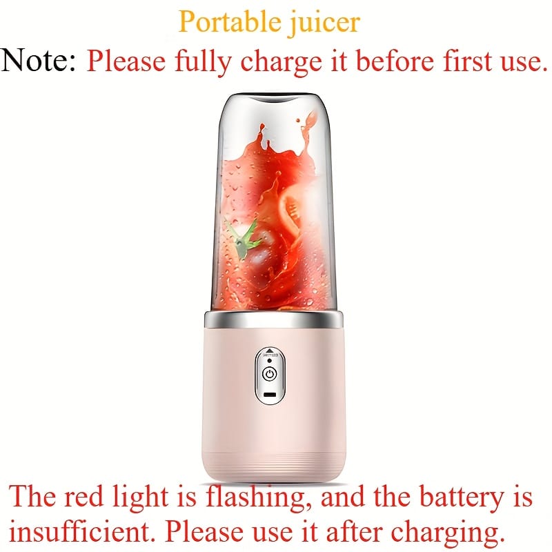 Portable Juicer 2-in-1 Multifunctional Rechargeble Battery | Compact Food Grade Polypropylene Cup for Personal and Family Fruit Squeezing, Easy to Carry Outdoors Durabl Plastic Material with 6 Blades & USB Charger - Suitable for Making Smoothies Shakes Iced Drinks Valentine's Day Thanksgiving Christmas Mother’S DAY Gift