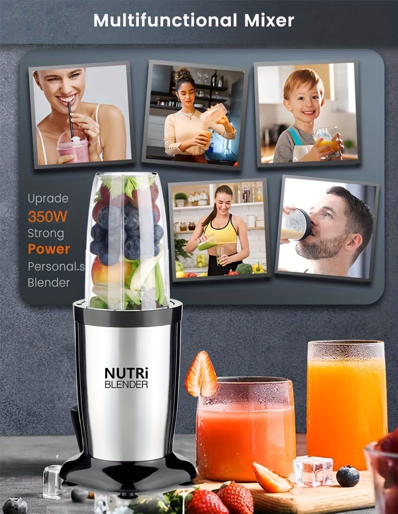 Smoothie Blender, Blender for Shakes and Smoothies, 15pcs Personal Blender and Grinder Combo for Kitchen Single Serve Mixer Blender for Juices Youngsters Food Nutritious Recipe with Brush, Juicing Station|Modern Kitchen Appliance|Durable Construction