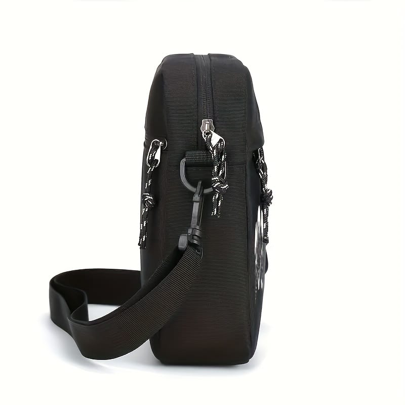 Calvin Men's Oxford Cloth Crossbody Bag with Adjustable Strap - Sleek Black Minimalist Street Style, Compact Everyday Carry for Travel, Casual Outings & Work, Durable Sturdy Construction, Small Crossbody Bag, Travel Accessory