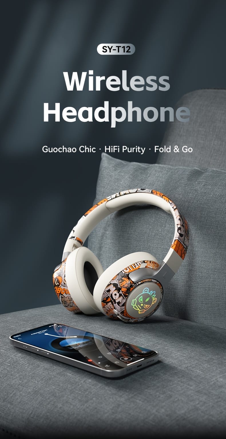 15-Hour Battery Life, Wireless Over-Ear Headphones with Lithium Battery - Low-Power Operation, Ideal for Gaming & Music, Outdoor Use, Push Button Control, Volume Control, No Charging Case, Gaming Headphones|Graffiti Design Headphones|Pushbutton Control Headphones