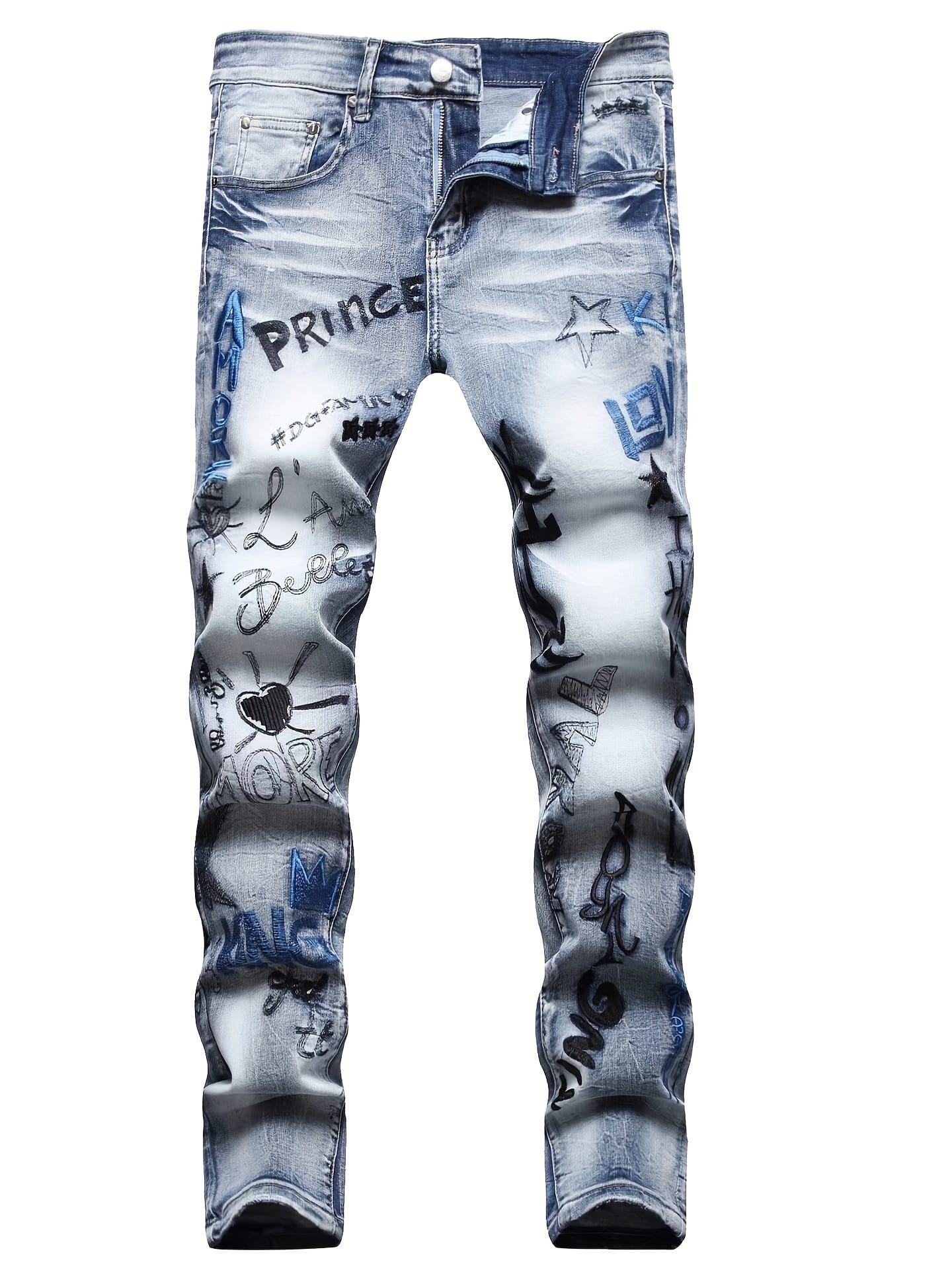 European and American Hip-Hop Street Style Daily Ultra-Thick Embroidered Stretch Slim Fit Straight-Leg Jeans for Men, Outdoor Casual Pants