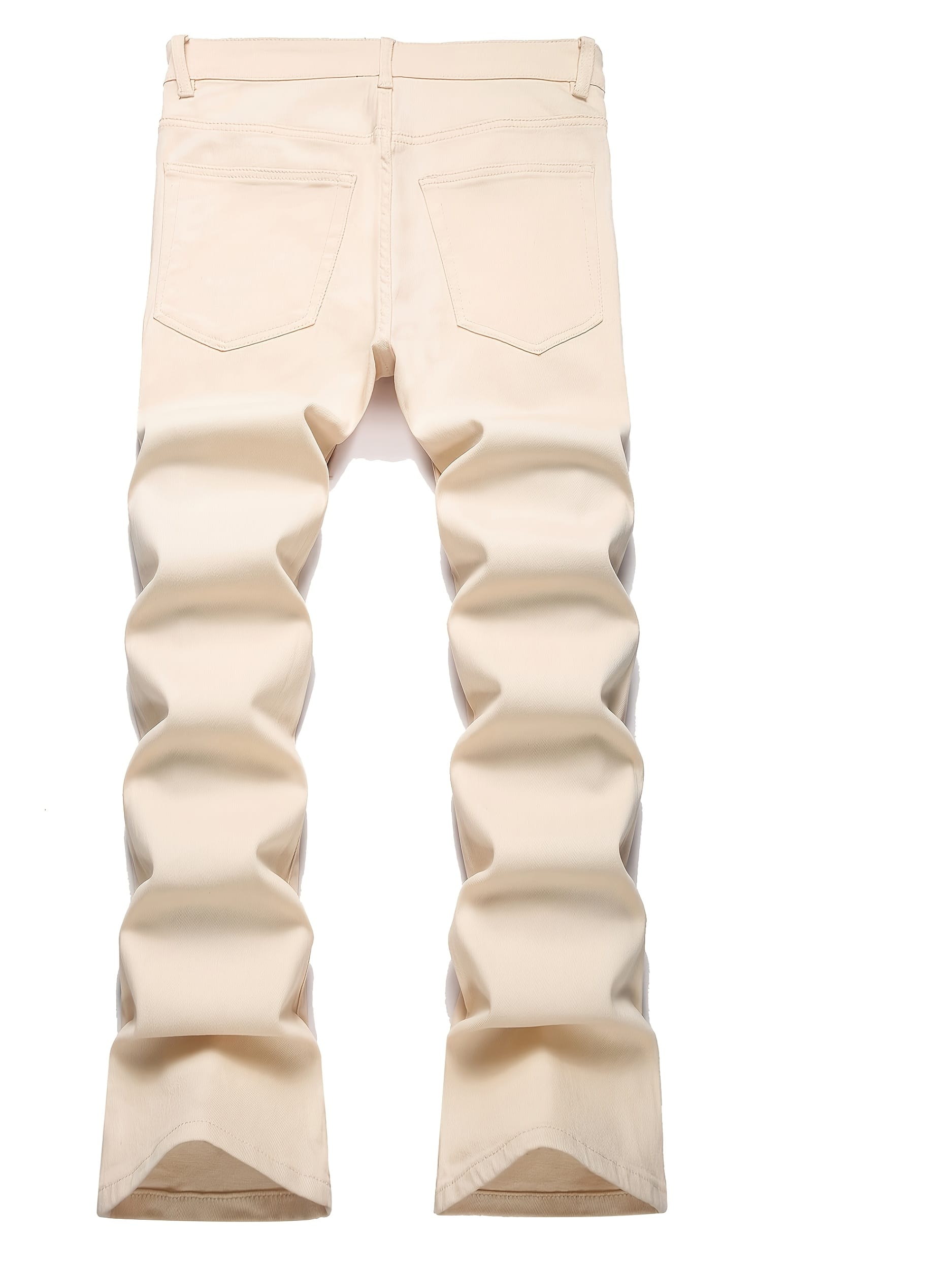 Men'S Slim-Fit Stretch Denim Jeans with Color-Block Brown Patches & Distressed Details - Casual Spring/Fall Trousers, Regular Length, Light Beige & Brown Contrast Design, Spring Fall Attire, Fashionforward Style, Durable Fabric