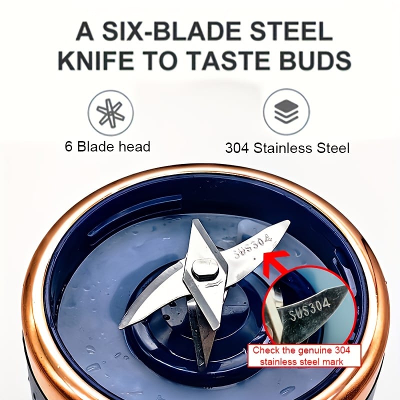 Portable Juicer 2-in-1 Multifunctional Rechargeble Battery | Compact Food Grade Polypropylene Cup for Personal and Family Fruit Squeezing, Easy to Carry Outdoors Durabl Plastic Material with 6 Blades & USB Charger - Suitable for Making Smoothies Shakes Iced Drinks Valentine's Day Thanksgiving Christmas Mother’S DAY Gift