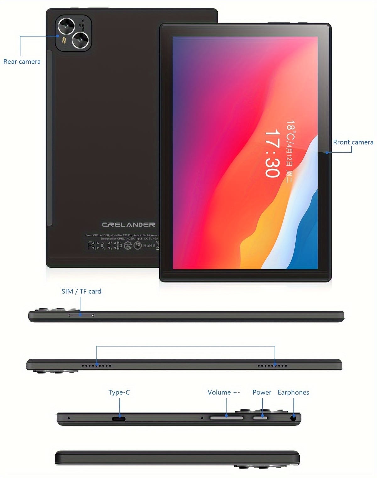 CRELNADER 10.1 Inch Tablet Android 13 Deca Core 6GB(3GB+ 3GB expand)+128GB Rom 2.4G/5G WiFi 5000mAh 1280x800 HD Touch Screen 5MP+13MP DUAL Camera 4G LTE with Case, Mouse, Stylus, Keyboard, 2in 1 Tablet PC