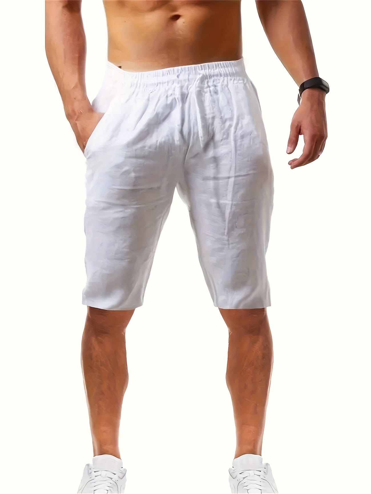4pcs Men'S Casual Summer Shorts - Loose Fit, Mid-Rise with Drawstring, Solid Color (White, Black, Light Blue, Beige) for Beach & Outdoor Activities, Beach Shorts, Relaxed Style, Nonstretch Fabric