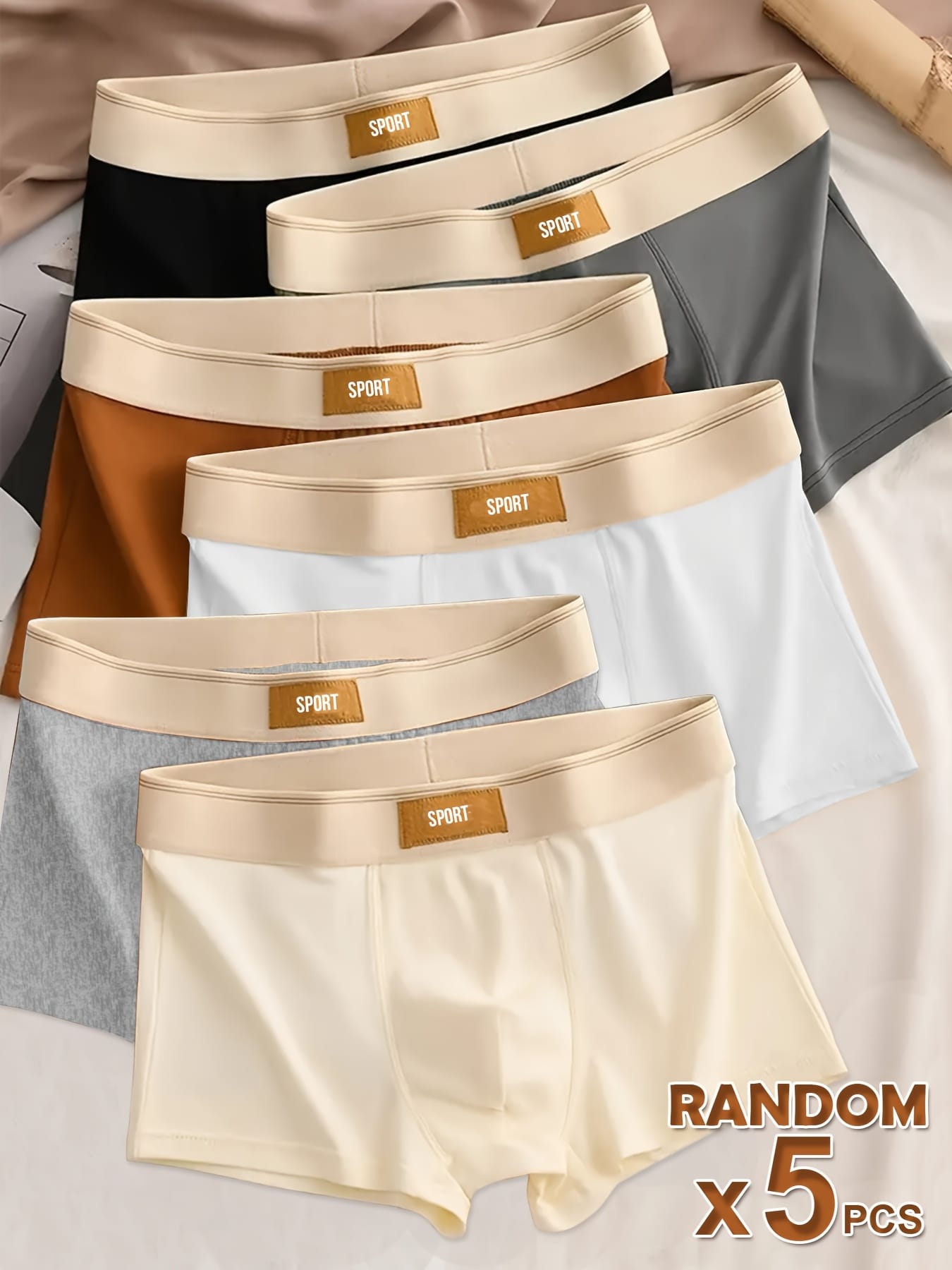 A Set of 5 Men'S Underwear, Casual Boxer Shorts That Are Breathable And Comfortable, Featuring Stretchy Fabric Ideal for Sports. This 5pcs Set of Soft, Breathable Boxer Shorts Is Perfect for a Relaxed Style.
