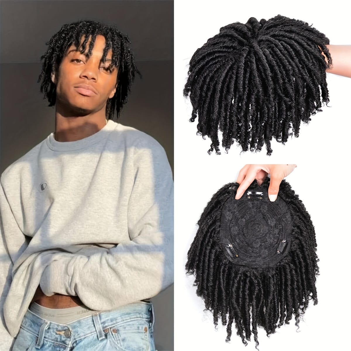 Short Crochet Wigs Synthetic Clips in Hair Toupee Extensions Afro Synthetic Braided Half Wig Dreadlock Hairpieces for Men Women Boy Male Father'S Day