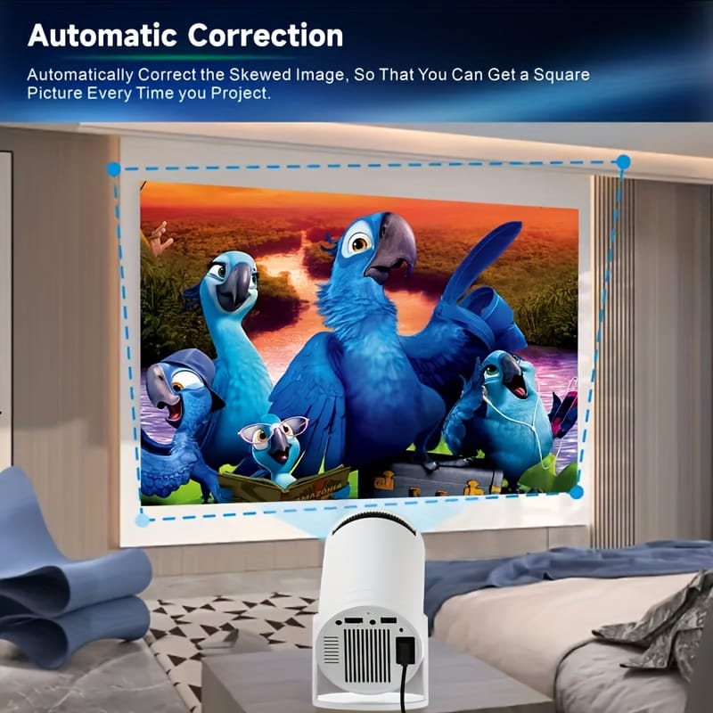 High-Definition Projector with Android 11 Operating System, Dual-Band WiFi, Native 720P/4K Decoding, High Brightness Display, Compact and Portable Design, Full Device Compatibility for Camping Movies, Office Presentations, Gaming, and Home Theater