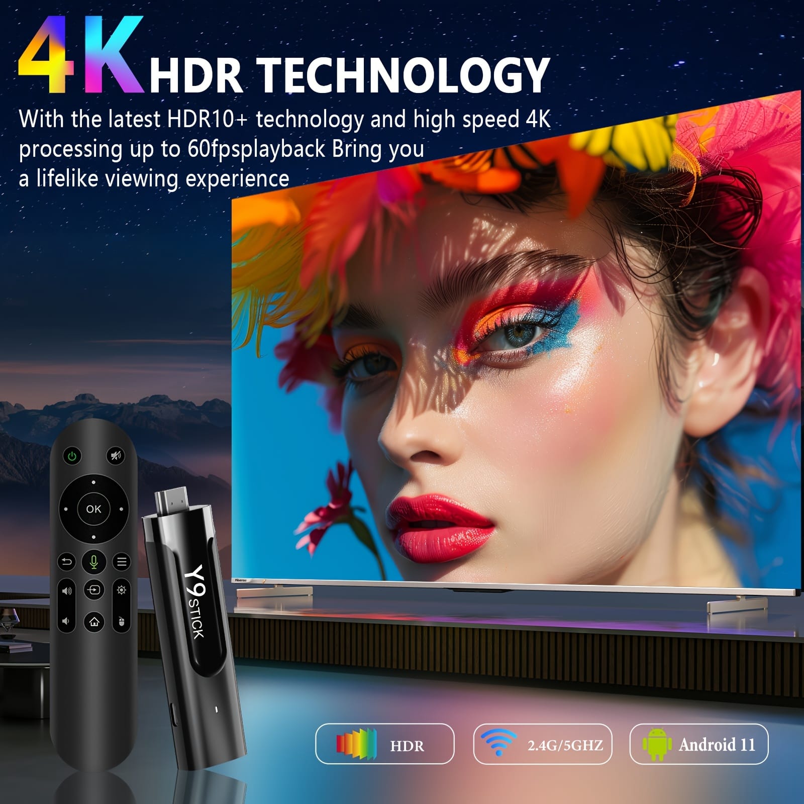 M98-Y9 Compact Portable HD TV Stick - USB-Powered Wireless Smartphone Compatible with Android 13.0, 4K Resolution, Compact Design for Streaming & Entertainment