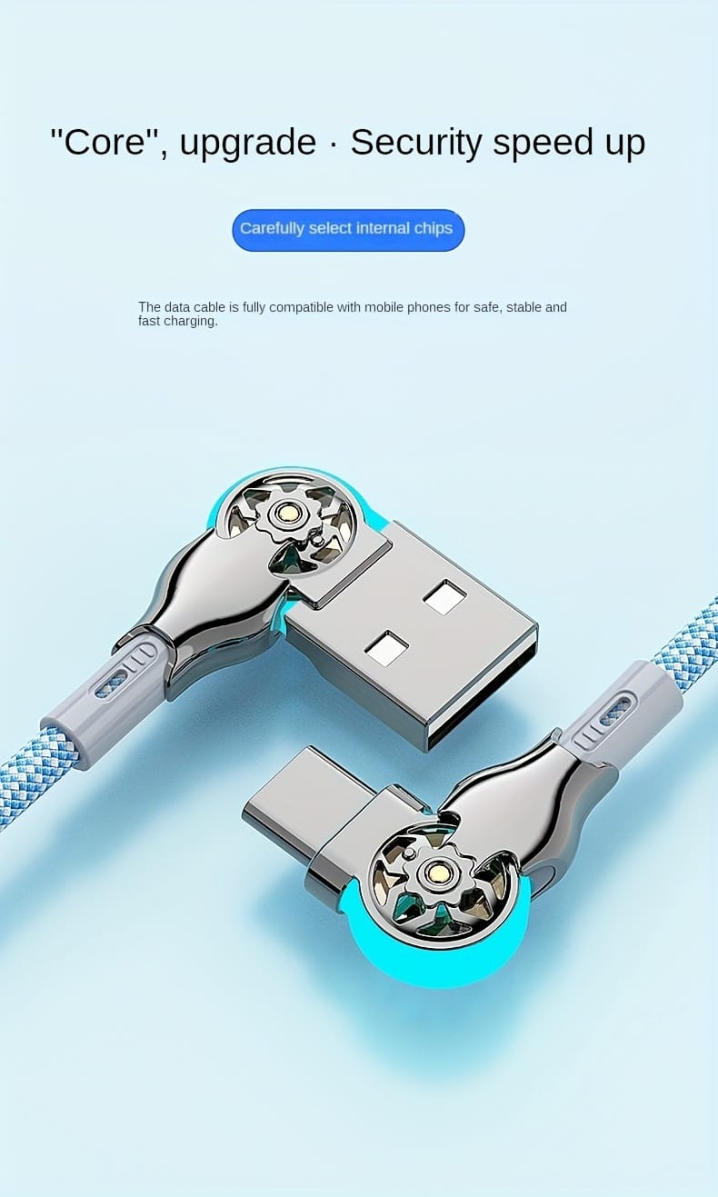 Quick charging data cable type-c micro 2m/1m/0.3m with lightweight dual elbow rotating flash charging suitable for Huawei Honor vivo, Xiaomi Redmi OPPO, OnePlus Samsung Sony Automotive General Android phone charging cable