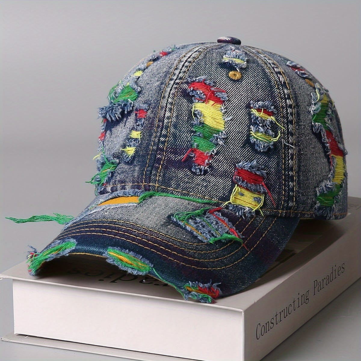 Retro Distressed Washed Denim Baseball Cap - Adjustable Snapback Korean Street Fashion Hat with Random Torn Holes, Breathable Summer Sun Hat for Men & Women