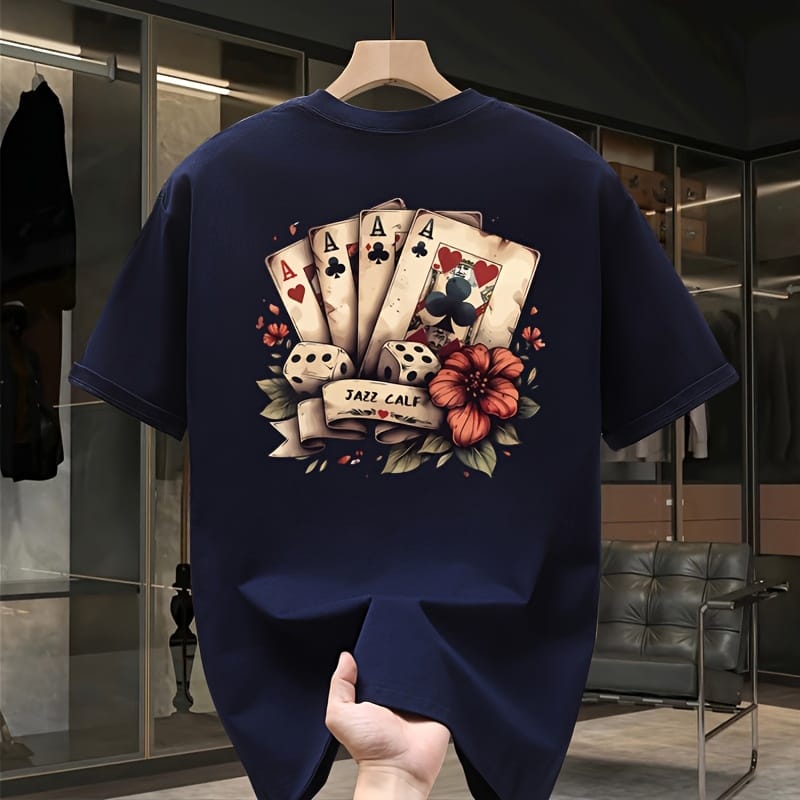 Men'S Heavyweight Cotton Graphic T-Shirt - Summer Casual Oversized Tee with Geometric Print, Round Neck & Short Sleeves, Breathable Regular Fit for Teens & Young Adults, Everyday Comfort, Bold Print Shirt, Durable Fabric