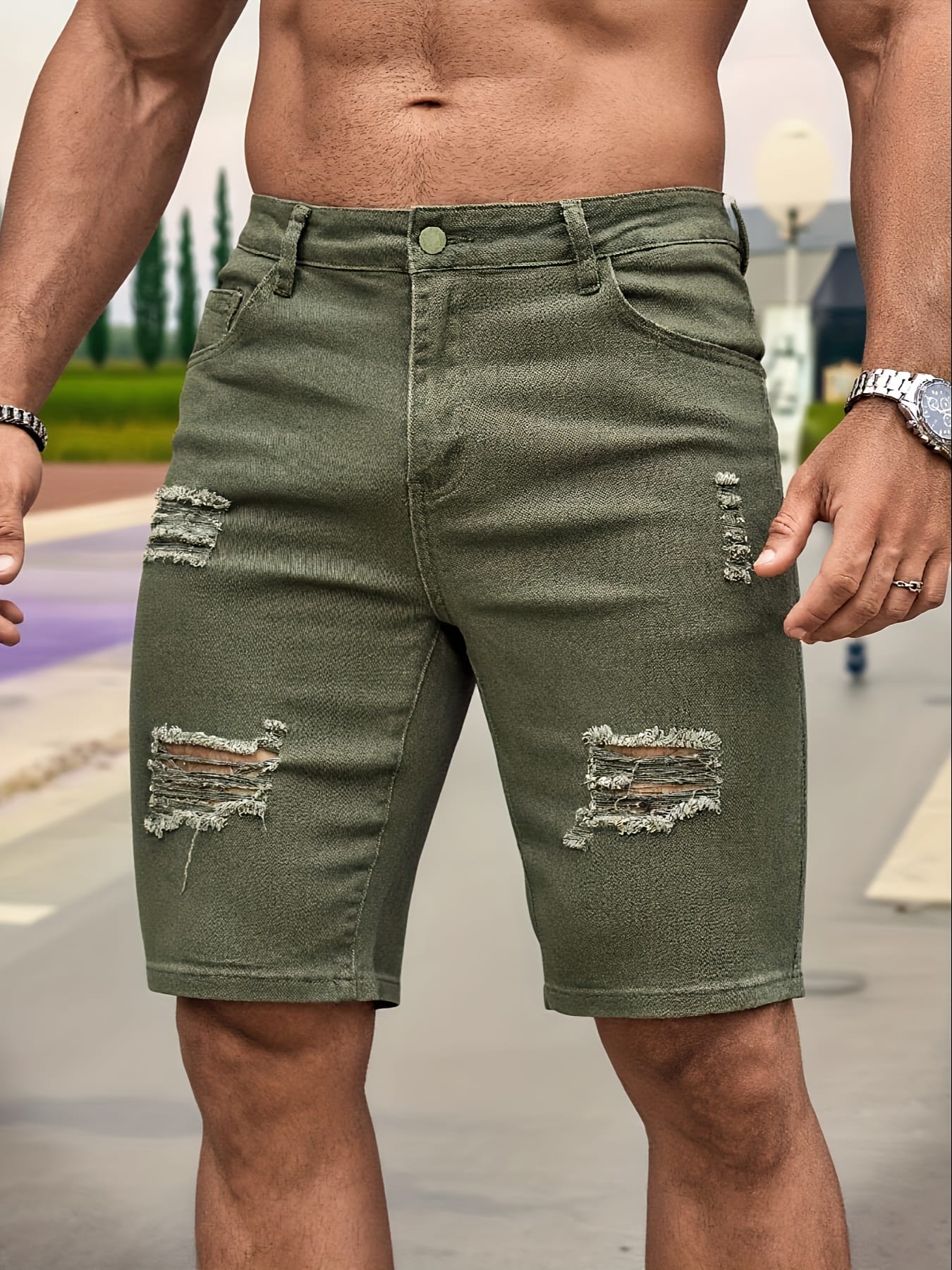 Denim Shorts in Army Green