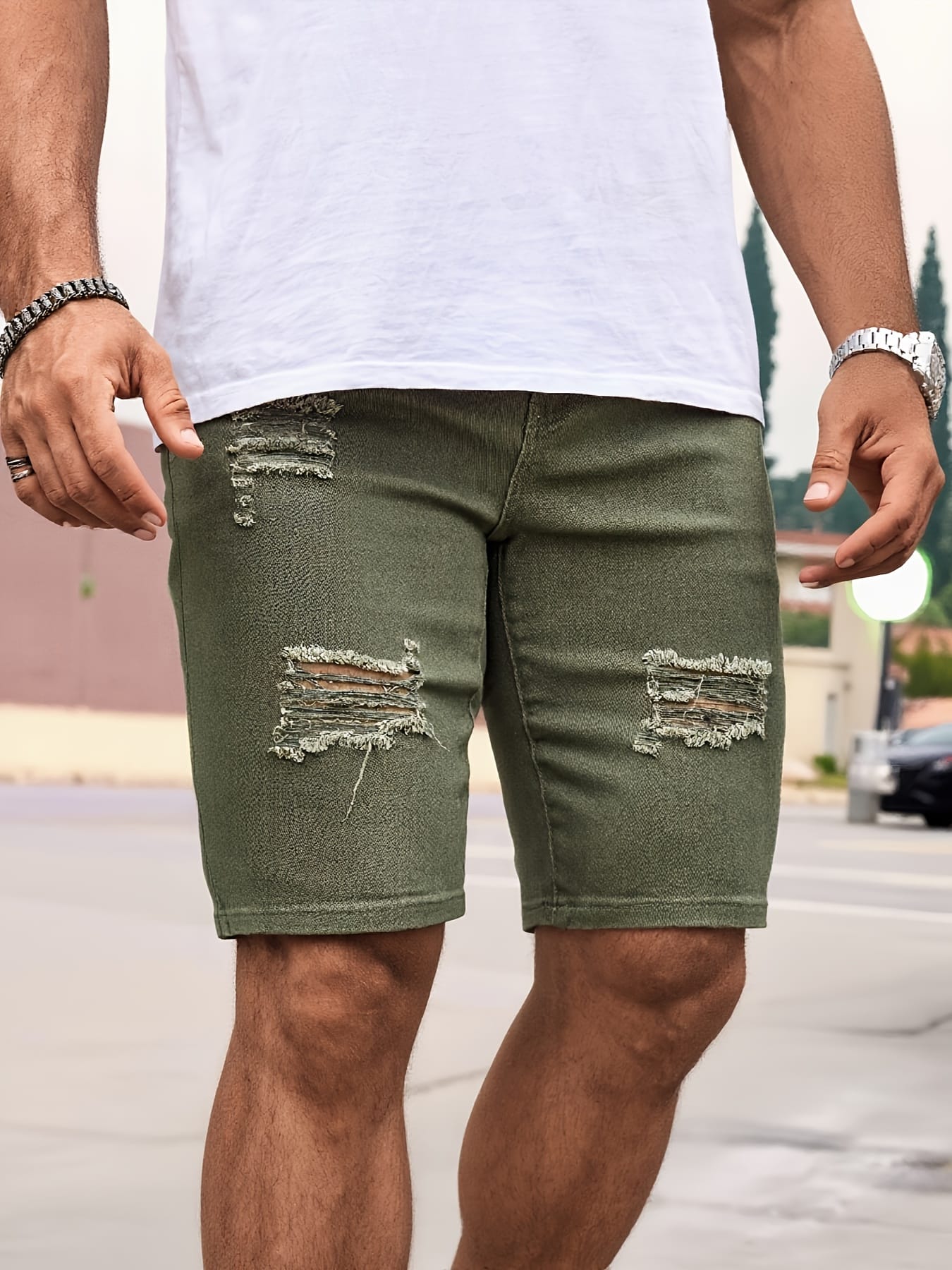 Denim Shorts in Army Green