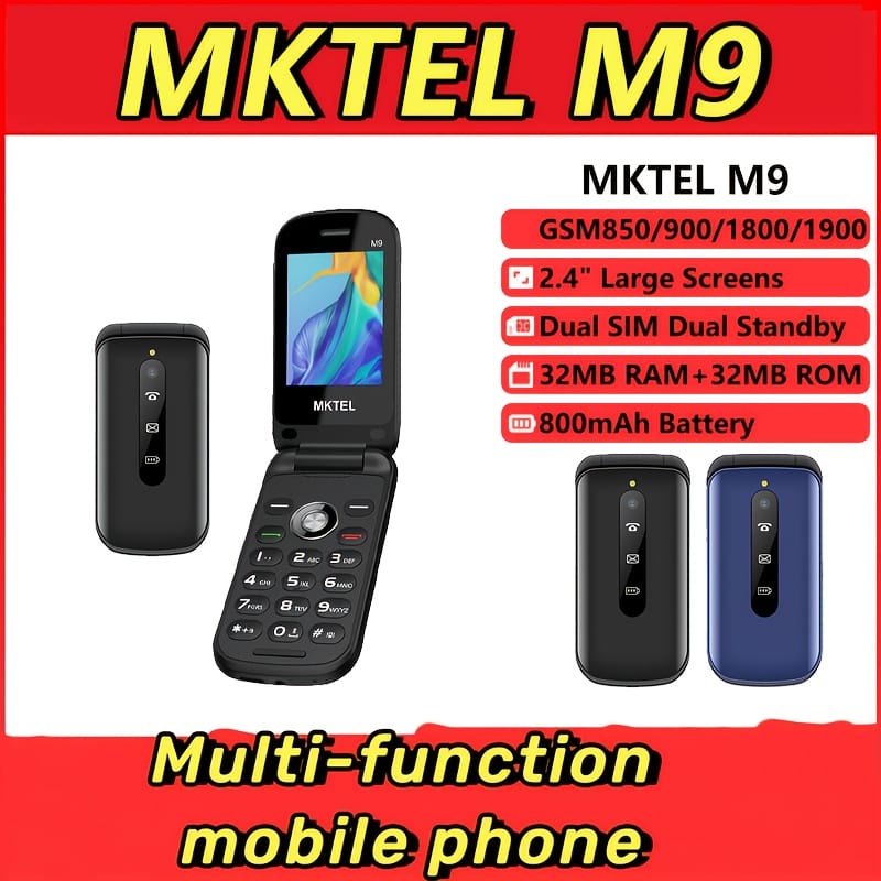 MKTEL M9 Function Phone with 2.4-inch Screen, Dual SIM Card, 800mAh Battery, FM Radio/MP3, 0.08MP Camera and Large Keyboard for Seniors, Supports 10 Languages: English | French | Spanish | Portuguese | Russian | Vietnamese | Thai | Indonesian | Hebrew | Filipino