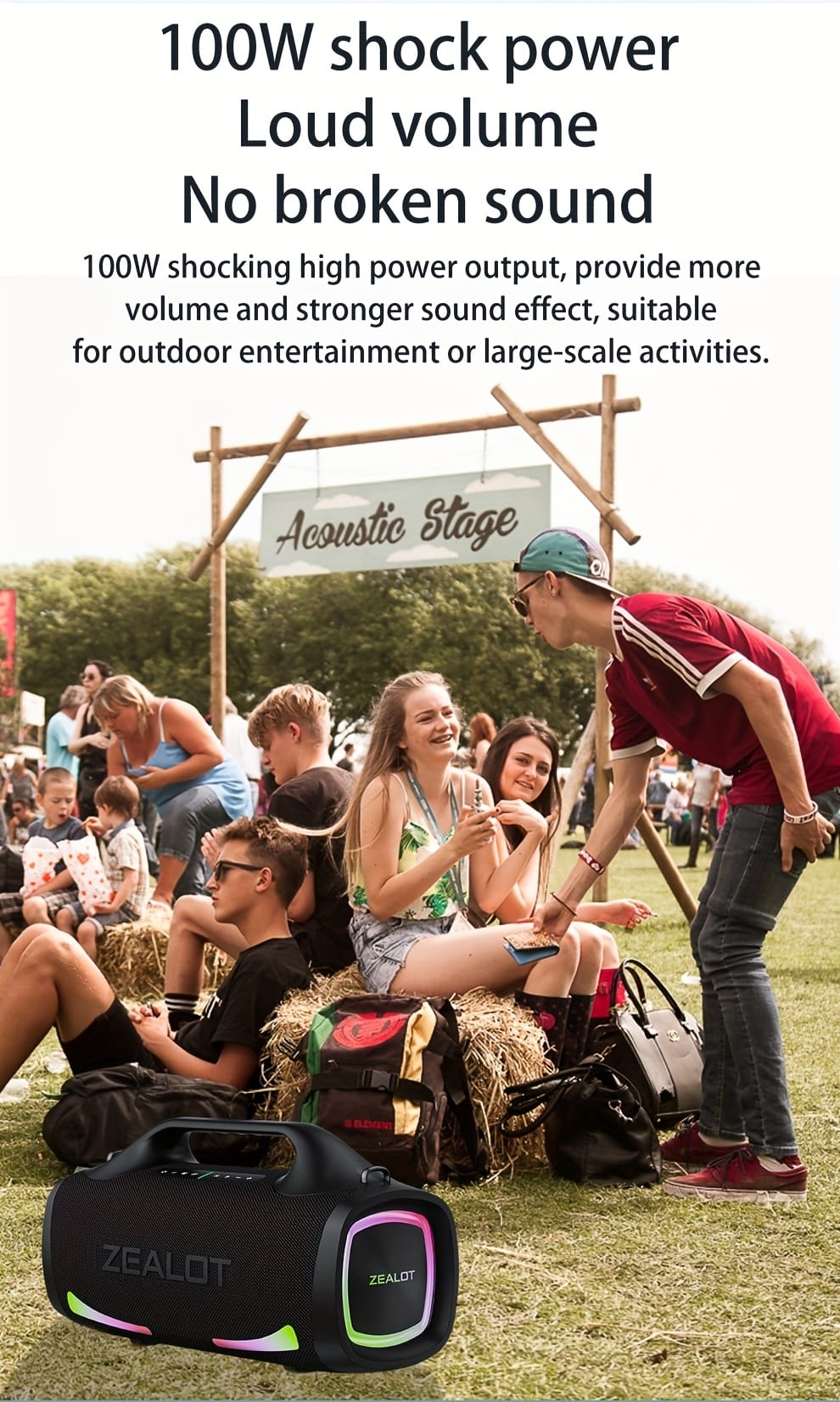 ZEALOT S79 Wireless Speakers, Outdoor Portable Subwoofer Speaker, IPX 5, Wireless Speaker, Dual Pairing, Long Battery Life, 36Hours Playtime Loud Stereo, Booming Bass. Charging Cable, Connect with Mobile Phone/Tablet/TV. for Home, Car, Outdoor, Camping, PartyBox.