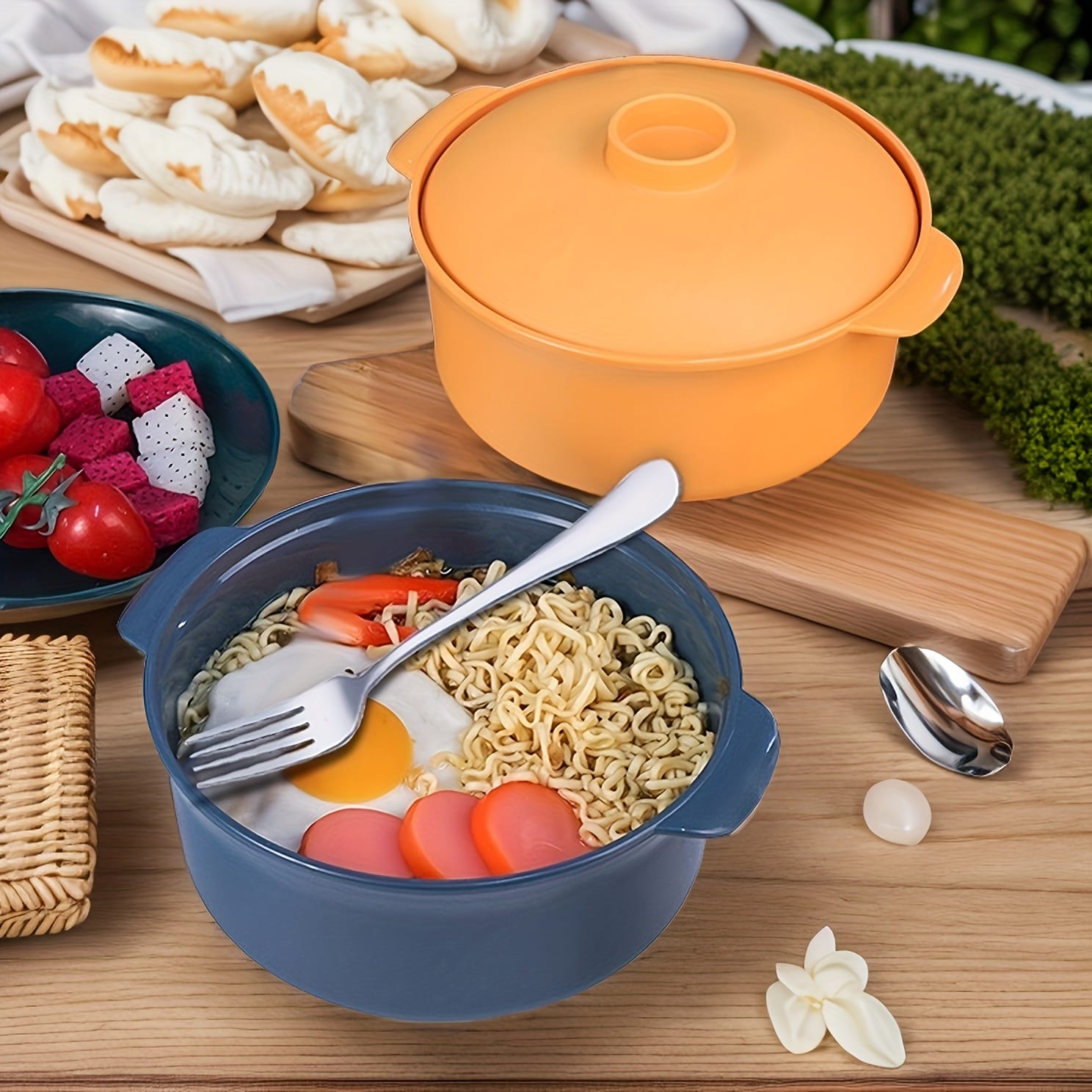 1pc Durable Non-Slip Microwave Safe Salad Bowl with Lid, New Shape, Reusable, PP, Round, Rust Resistant, for Grain, Pasta, Picnic, RV Camping Kitchen, Holiday