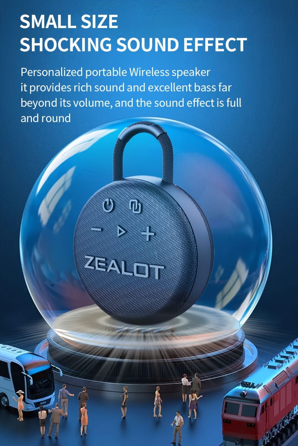 Zealot Mini Wireless Speakers, Wireless Speaker, Dual Pairing, 1800mAh Battery, 8 Hours Playtime Loud Stereo, Booming Bass. Charging Cable, Connect with Mobile Phone/Tablet/TV.