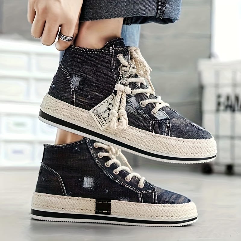 Men's Vintage Retro High Top Skateboard Shoes, Comfy Non Slip Casual Lace Up Canvas Sneakers For Men's Outdoor Activities