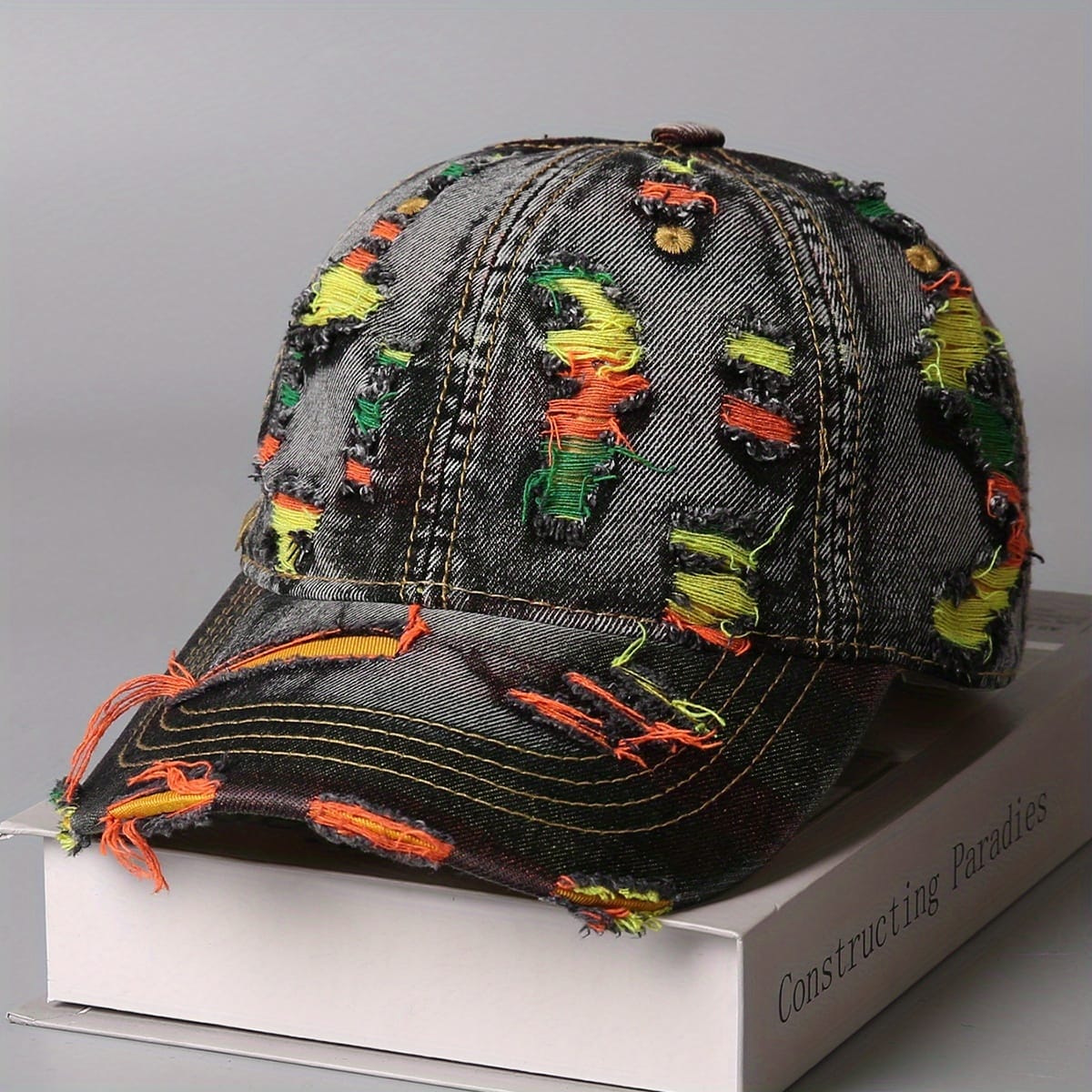 Retro Distressed Washed Denim Baseball Cap - Adjustable Snapback Korean Street Fashion Hat with Random Torn Holes, Breathable Summer Sun Hat for Men & Women