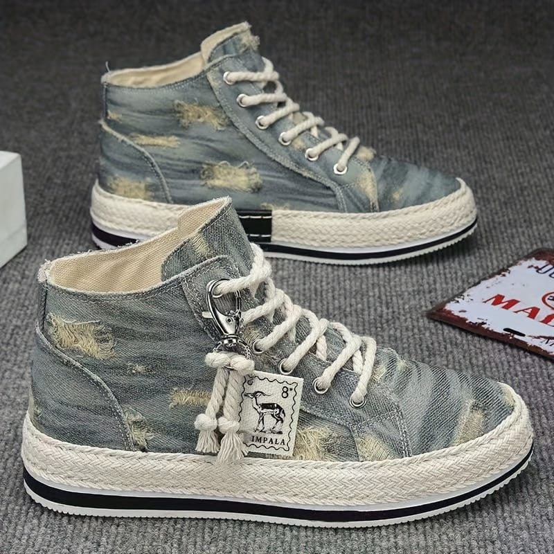 Men's Vintage Retro High Top Skateboard Shoes, Comfy Non Slip Casual Lace Up Canvas Sneakers For Men's Outdoor Activities