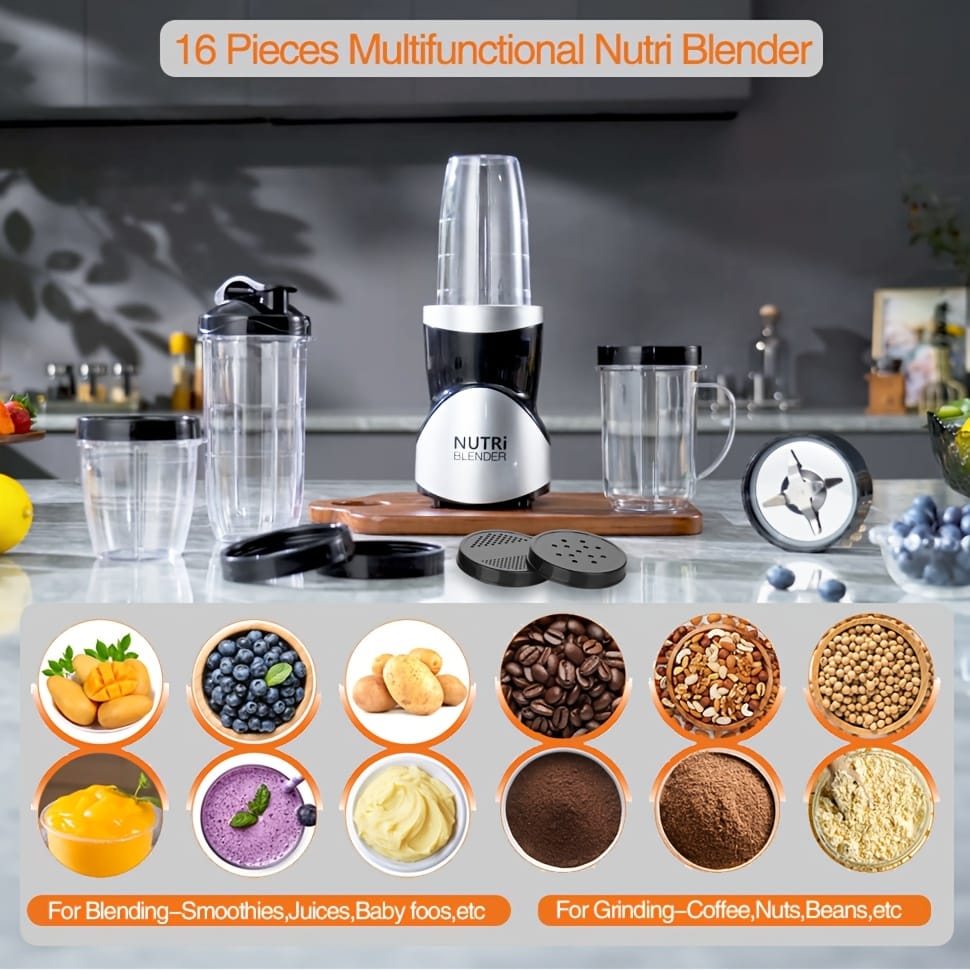 Juice Cup 12pcs Set, 350 Watts, Includes 1 Base, 2 Cutter Heads, 4 Cups of Different Sizes, 2 Cups Rings, 1 Tumbler Lid And Two Regular Cup Lids; Bpa-Free, Press Technology Operation, Suitable for Grinding, Mixing, Juice, Milkshake Making And Ice