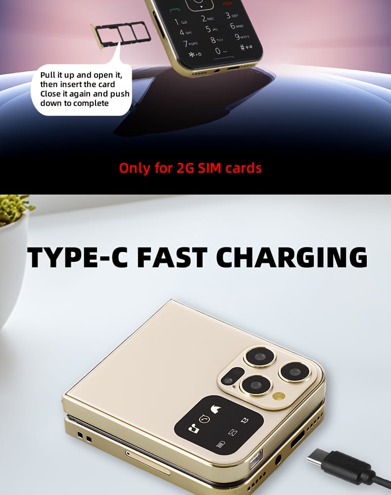 New 2G Foldable Phone Dual SIM Dual Standby, Call, SMS, Music