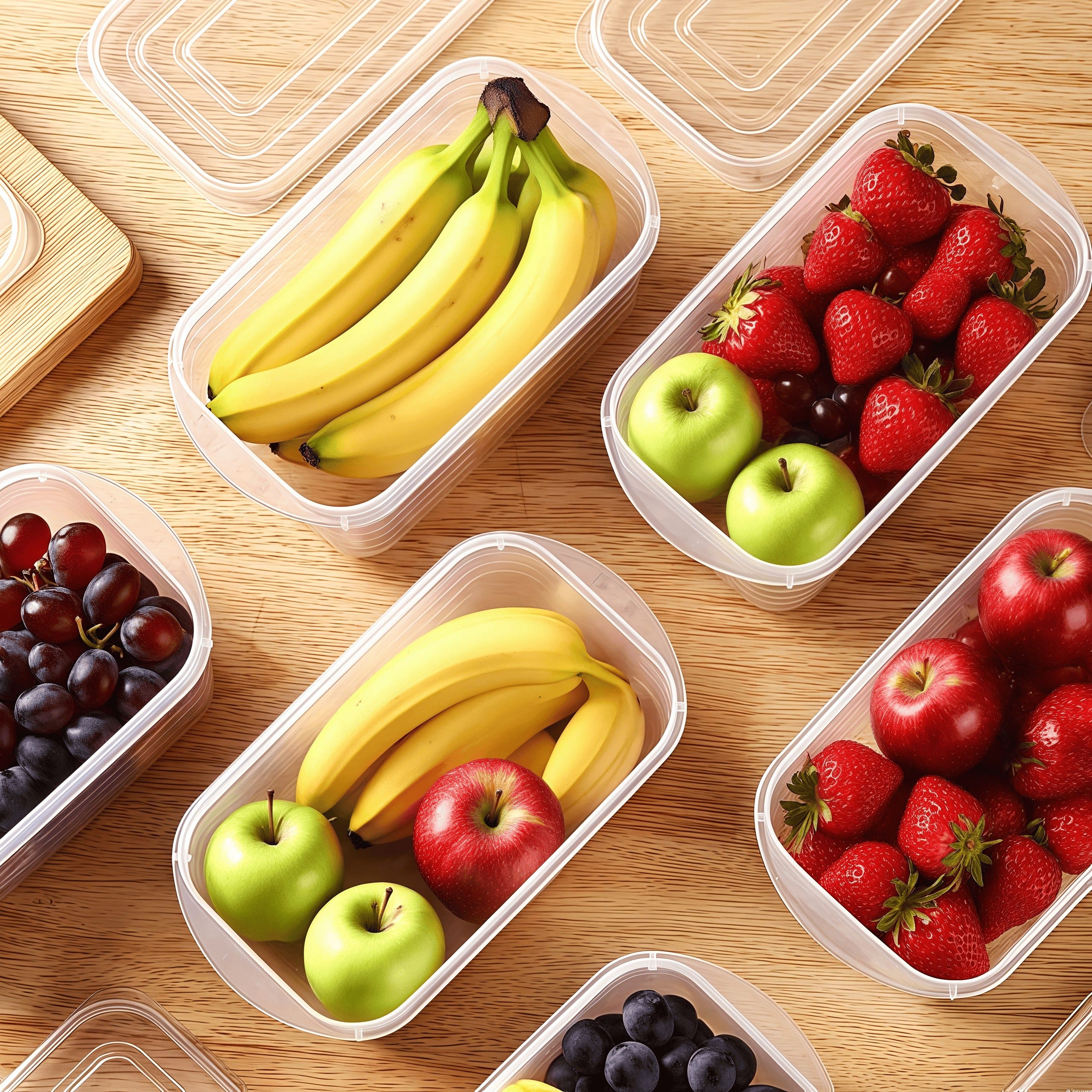 4pcs Fruit and Vegetable Fresh-Keeping Containers Suitable for Sealing and Storing Fruits, Vegetables, and Meats with Large Capacity, Easy to Clean, Reusable for Refrigerator Freshness, Outdoor Picnic, Convenient to Carry, Ideal Choice for Home Use