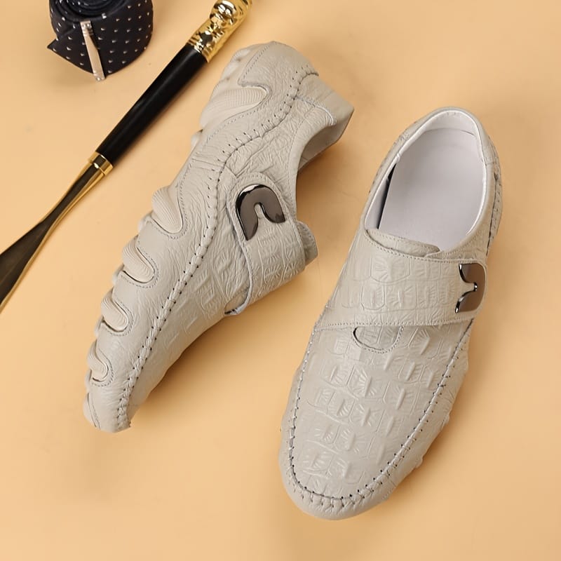 2025 Spring New High-End Luxury Embossed Genuine Leather Shoes, Top Layer Cowhide + Silent Wear-Resistant Rubber Sole, Slip-On Classic Loafers, 3 Colors Available, High Quality Coating + Buckle Design, Plus Size Options, Suitable for Daily Use, Business & Banquets, Outdoor Activities, Repurchase Satisfaction Rate Up to 93%